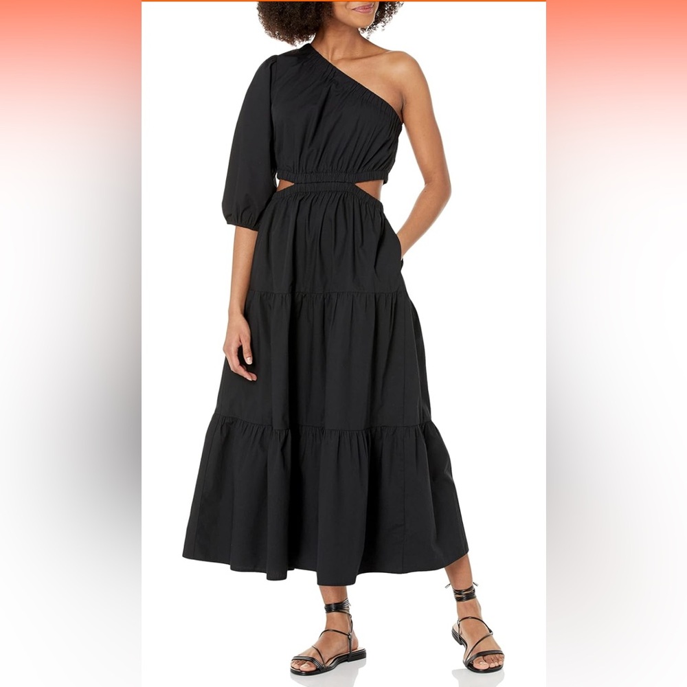 The Drop Women's April One Shoulder Cut-Out Tiered Midi Dress